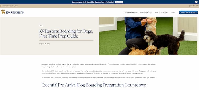 K9 Resorts copywriting assignment