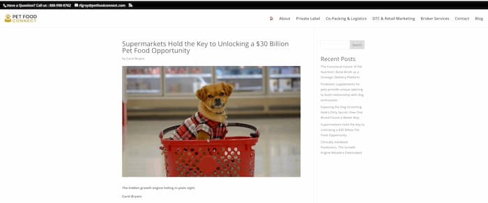 Pet Food Connect advertorial from Carol Bryant copywriter